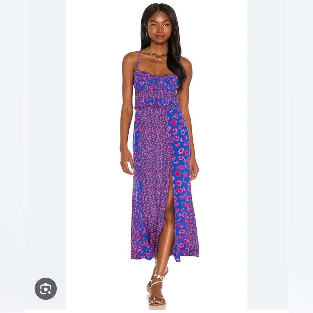 NWOT- FREE PEOPLE tiger lily midi dress in cobalt combo size medium